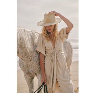 Free People Free-est Vintage Summer Midi Dress Buttondown Solid Ruched XS